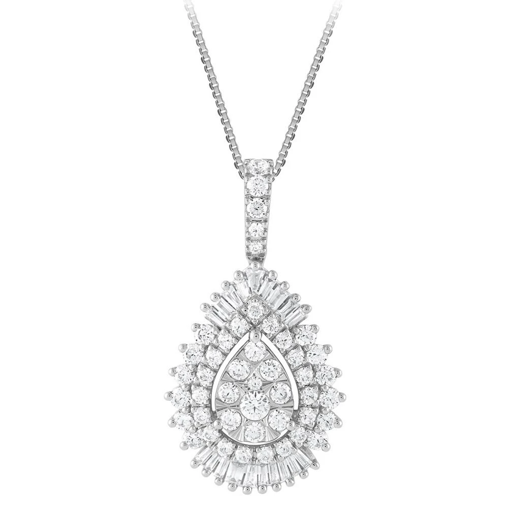 商品Macy's|Diamond Round & Baguette Teardrop Cluster Pendant Necklace (1 ct. t.w.) in 14k White Gold, 16" + 2" extender,价格¥19579,第1张图片