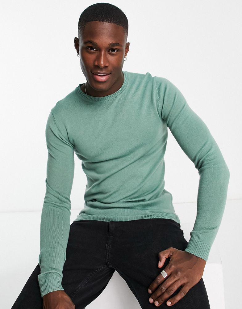 ASOS DESIGN muscle fit premium merino wool jumper in sage green商品第1张图片规格展示