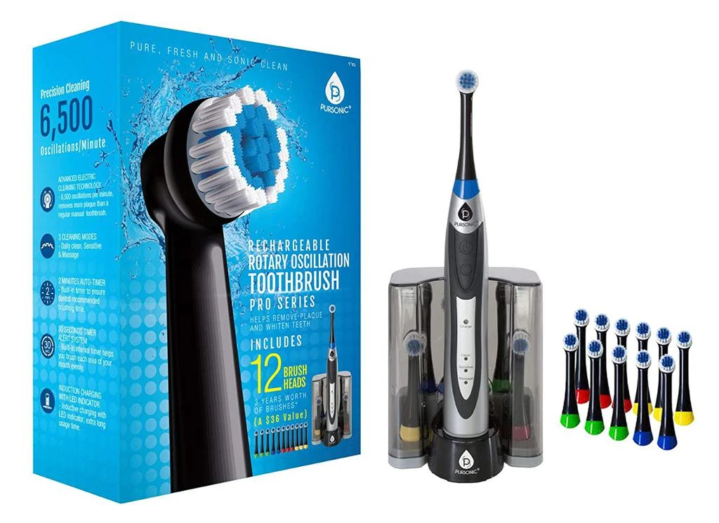 商品PURSONIC|Deluxe Ultra High Powered Rotary Oscillating Rechargeable Electric Toothbrush with Dock Charger & 12 Brush Heads (Value Pack),价格¥370,第1张图片
