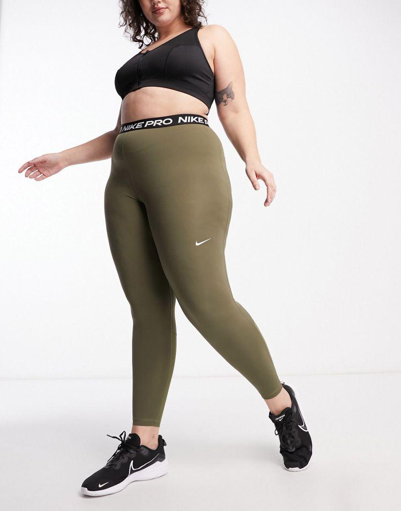 Nike Pro Training Plus 365 7/8 leggings in khaki商品第4张图片规格展示