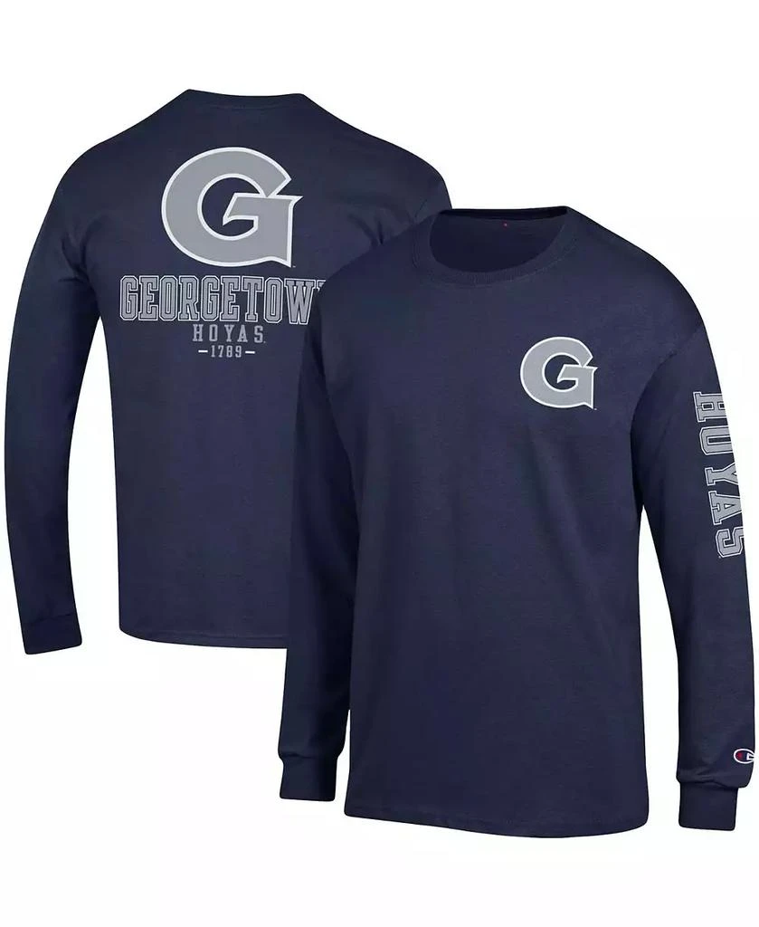 商品CHAMPION|Men's Navy Georgetown Hoyas Team Stack Long Sleeve T-shirt,价格¥242,第2张图片详细描述