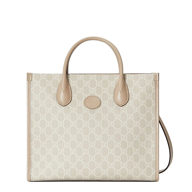 商品Gucci|【预售3-7天】GUCCI/古驰  女士小号米白色老花帆布皮革滚边手提单肩包托特包659983UULBT9683,价格¥12092,第1张图片