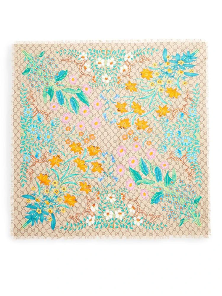 商品Gucci|New Flora-Print Silk Twill Scarf,价格¥3635,第2张图片详细描述