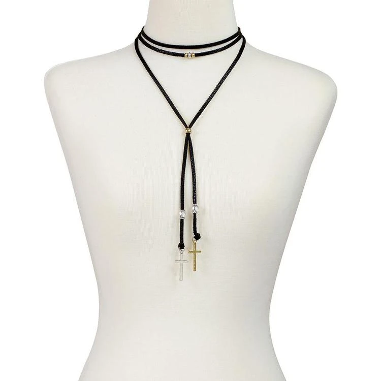 商品Lucky Brand|Two-Tone Leather Cross Choker Lariat Necklace,价格¥103,第2张图片详细描述