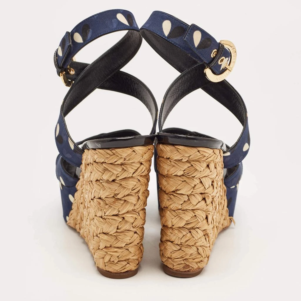 商品[二手商品] Louis Vuitton|Louis Vuitton Navy Blue Printed Fabric Espadrille Wedge Ankle Wrap Sandals Size 38,价格¥2387,第5张图片详细描述