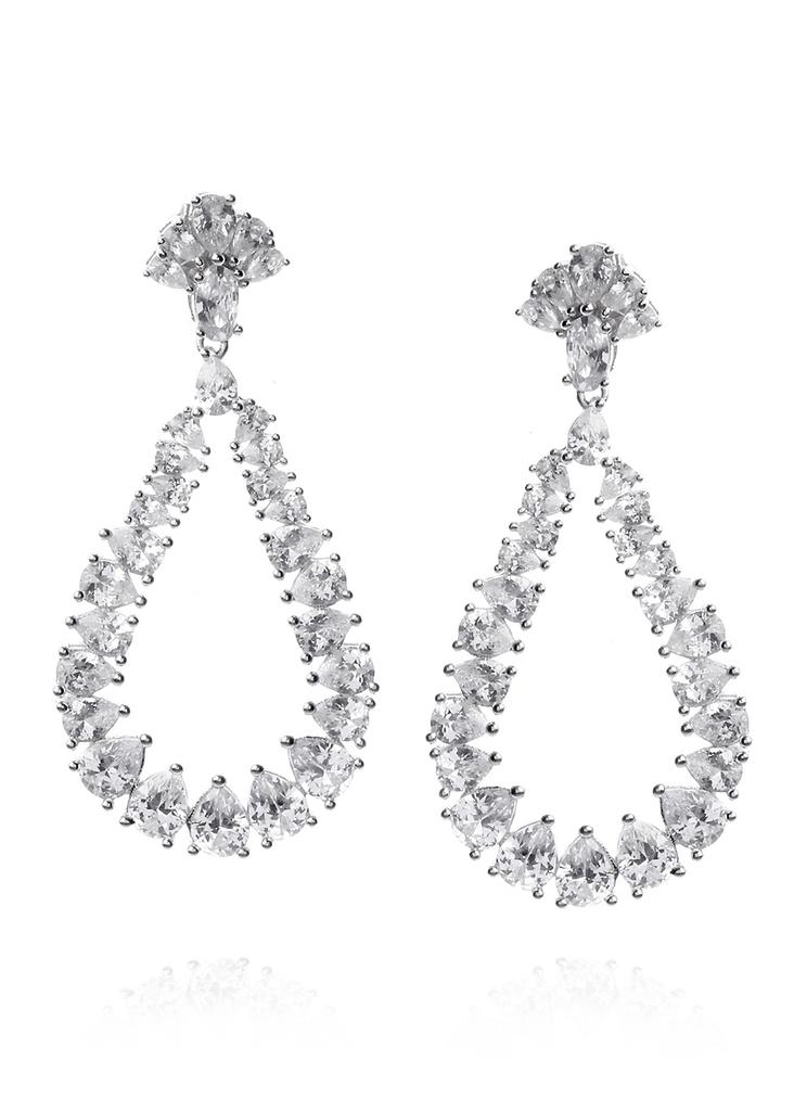 Sterling silver and cubic zirconia pear cut paris chandelier earrings商品第1张图片规格展示