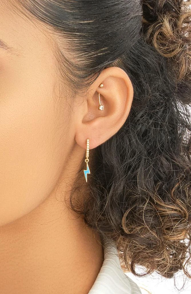 商品Sterling Forever|Lightning Bolt Charm CZ Huggie Hoop Earrings,价格¥107,第4张图片详细描述