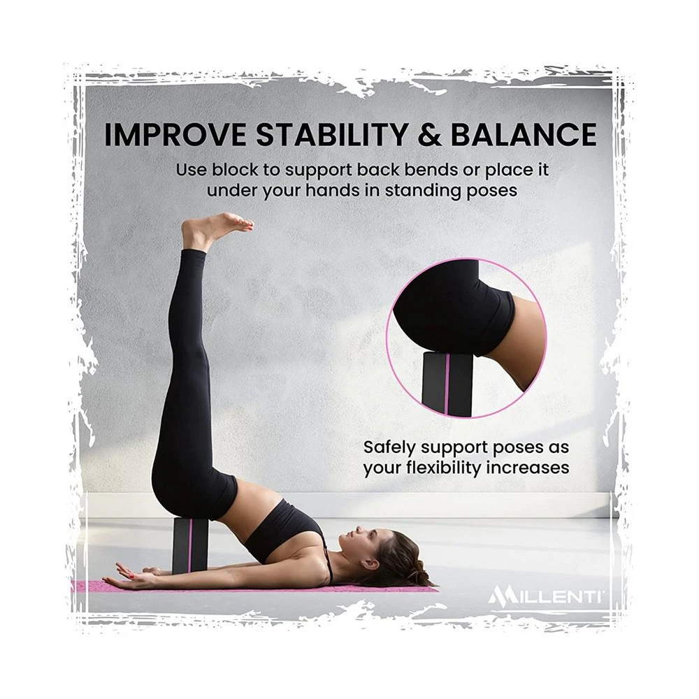 商品MILLENTI|Yoga Block-Premium Beveled Edge High Density-Lightweight Foam Block with Workout Chart,价格¥313,第5张图片详细描述