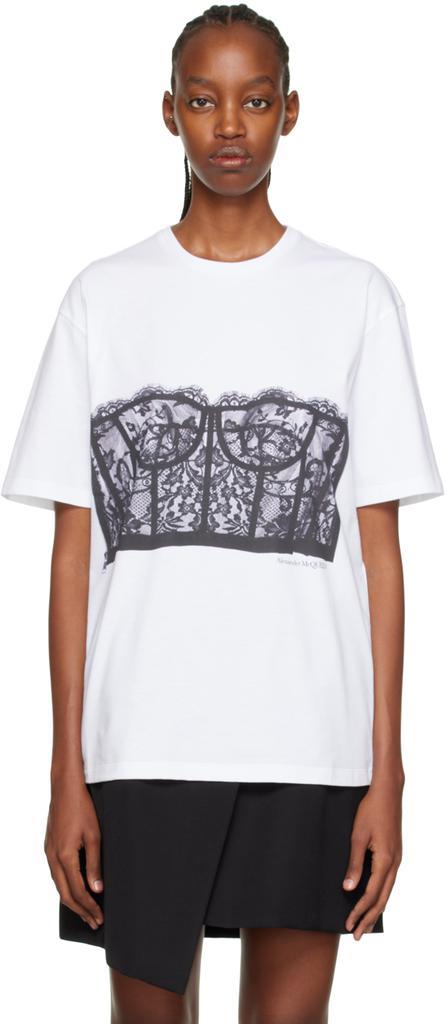 商品Alexander McQueen|White Lace Corset T-Shirt,价格¥2745,第1张图片