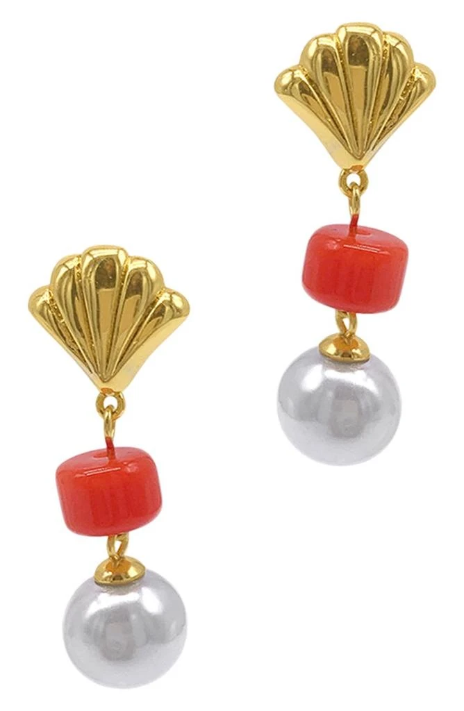 商品ADORNIA|Spring 2022 14k Yellow Gold Vermeil Imitation Pearl and Shell Drop Earrings,价格¥179,第1张图片