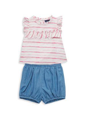 Baby Girl's 2-Piece Striped Top & Denim Shorts Set商品第1张图片规格展示