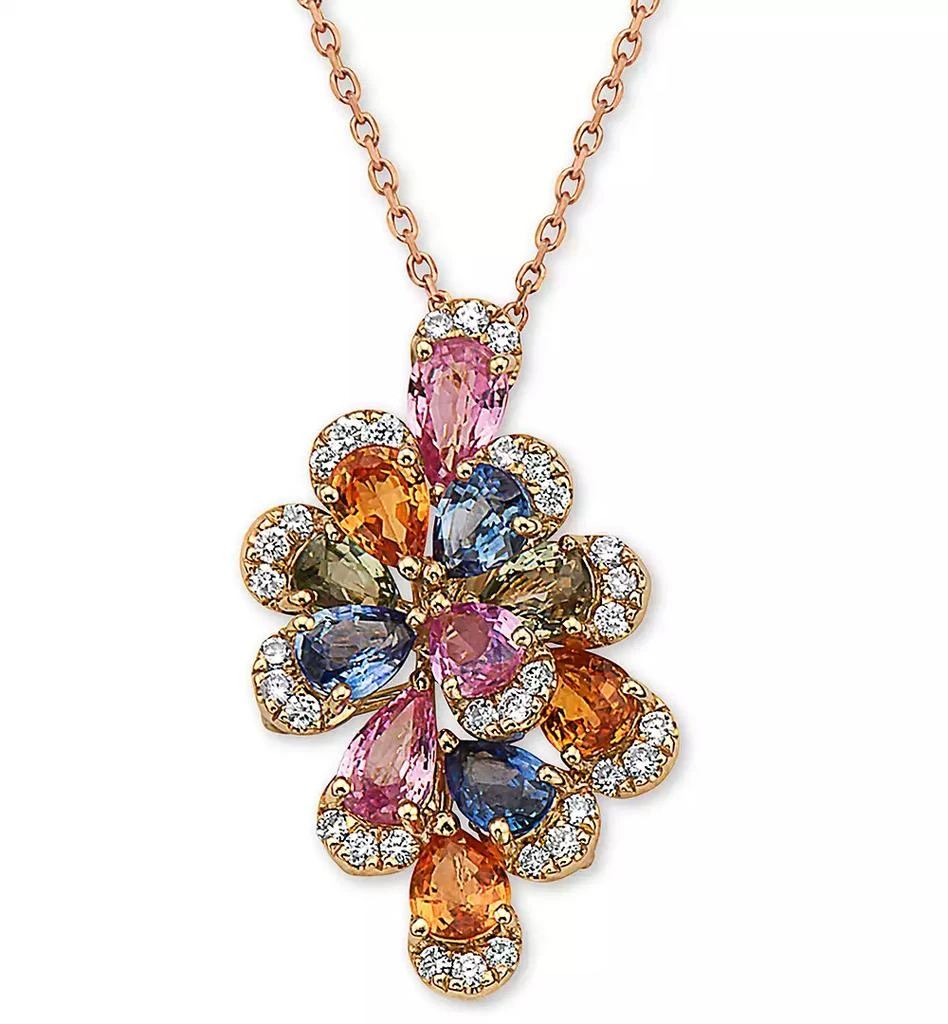 商品Effy|EFFY® Multi-Sapphire (2-1/6 ct. t.w.) & Diamond (1/6 ct. t.w.) Flower 16" Pendant Necklace in 14k Gold,价格¥7586,第2张图片详细描述