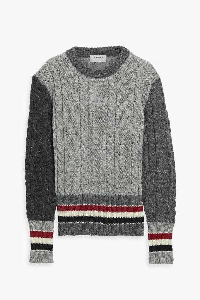 商品Thom Browne|Striped cable-knit wool and mohair-blend sweater,价格¥4826,第1张图片