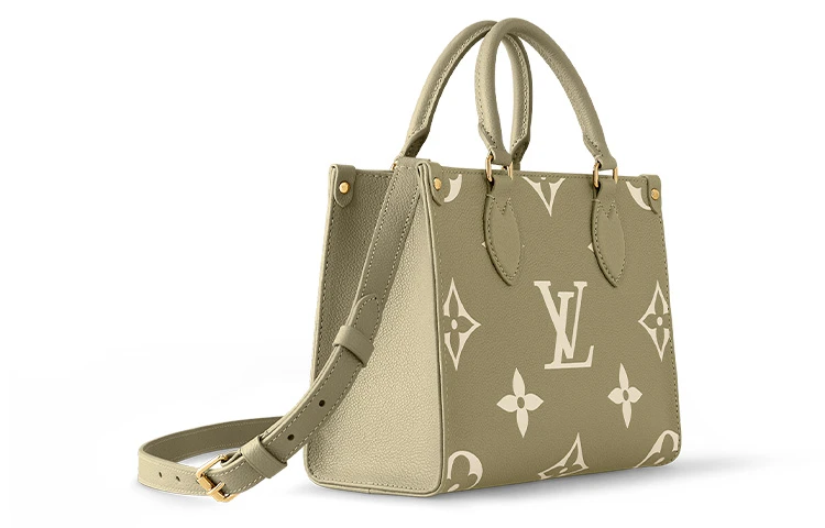 商品[国内直发] Louis Vuitton|ONTHEGO PM 图案压花钩扣开合压花 粒面牛皮 托特包Tote包购物袋单肩斜挎手提包 小号 女款 浅卡其色/奶油色,价格¥25728,第3张图片详细描述