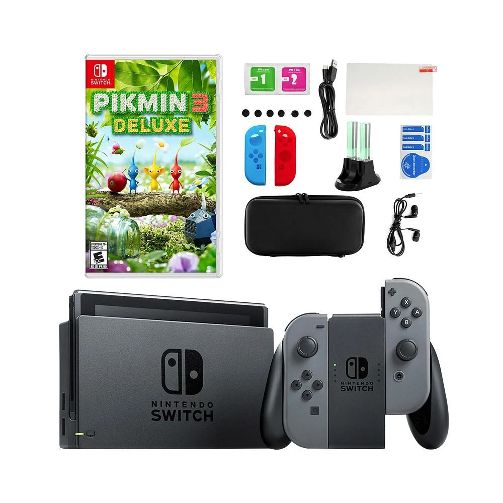 商品Nintendo|Switch in Gray with Pikmin 3 Deluxe & Accessories,价格¥3367,第1张图片