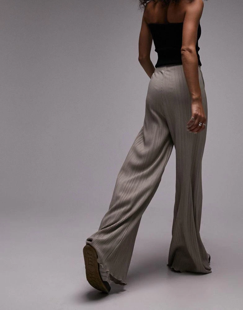 商品Topshop|Topshop plisse wide leg tousers in stone,价格¥316,第2张图片详细描述