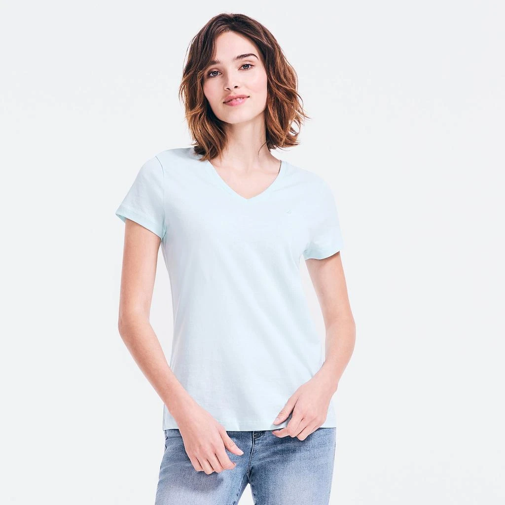 Womens Solid V-Neck T-Shirt 商品