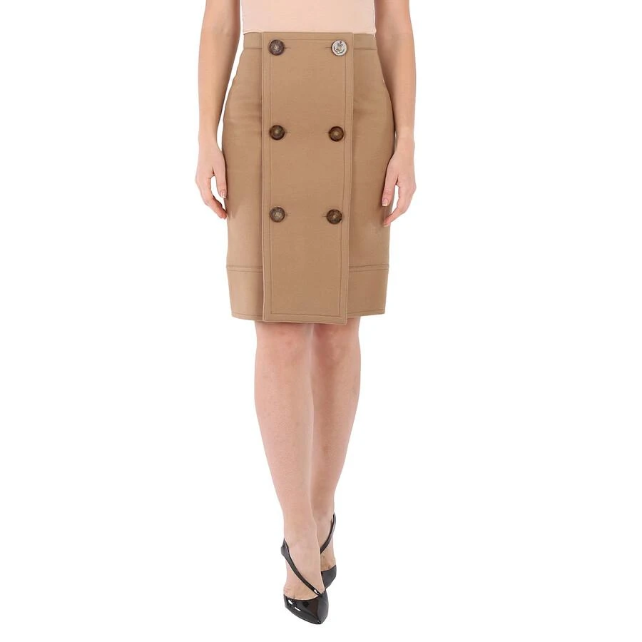 商品Burberry|Camel Wool Cashmere Button Panel Detail A-line Skirt,价格¥1655,第1张图片