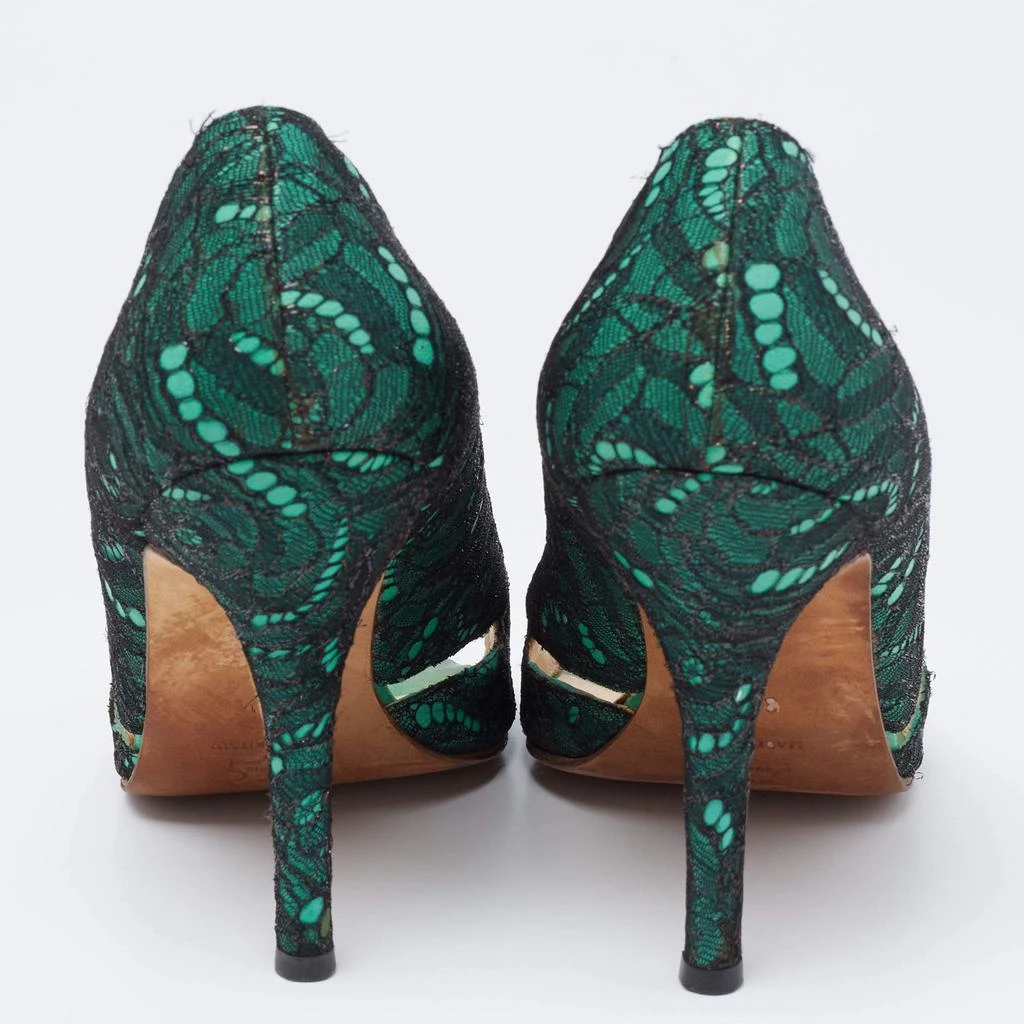 商品[二手商品] Manolo Blahnik|Manolo Blahnik Black/Green Lace and Leather Open-Toe Pumps Size 38.5,价格¥1006,第5张图片详��细描述