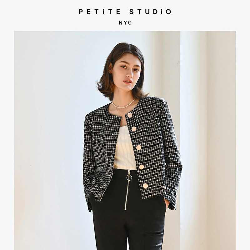 商品[国内直发] Petite Studio NYC|Emerson黑金织纹法式香风短款花呢外套 | Emerson Tweed Jacket - Black Textured,价格¥1400,第1张图片