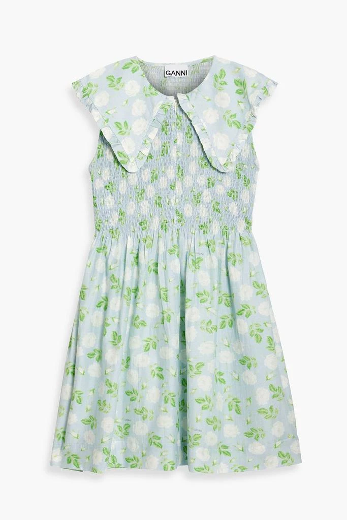 商品Ganni|Shirred floral-print cotton and silk-blend mini dress,价格¥649,第1张图片