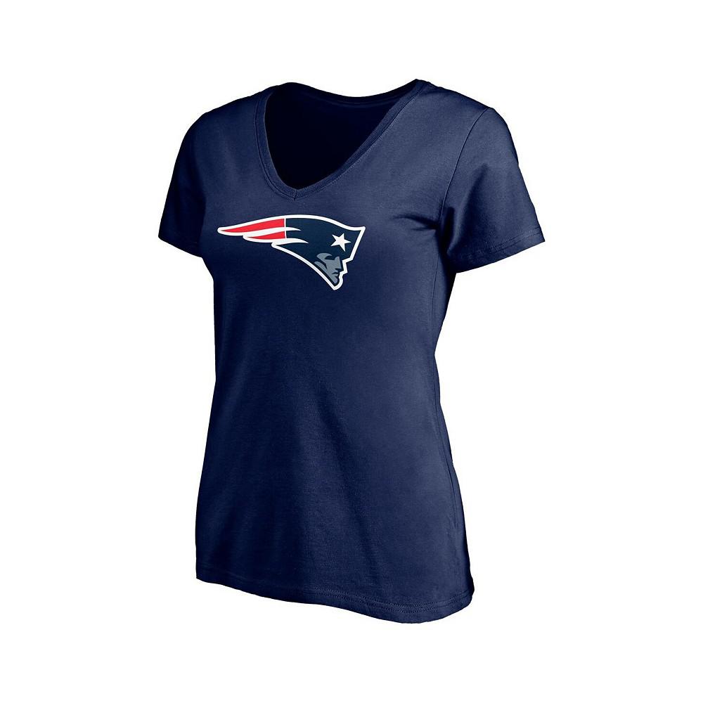 Women's Branded Mac Jones Navy New England Patriots Logo Player Icon Name and Number V-Neck T-shirt商品第3张图片规格展示