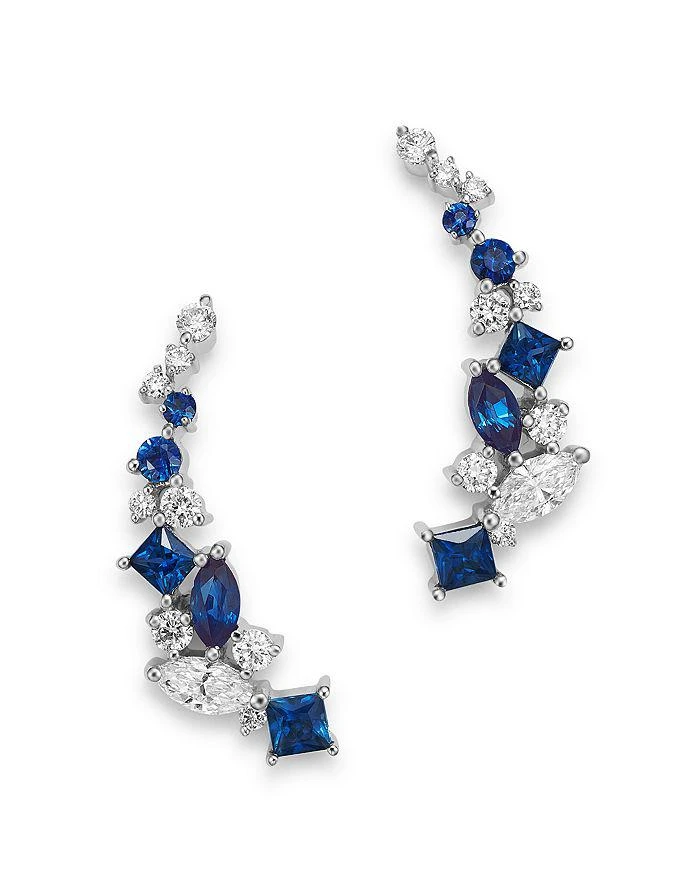 商品Bloomingdale's|Diamond and Blue Sapphire Climber Earrings in 14K White Gold,价格¥14202,第1张图片详细描述