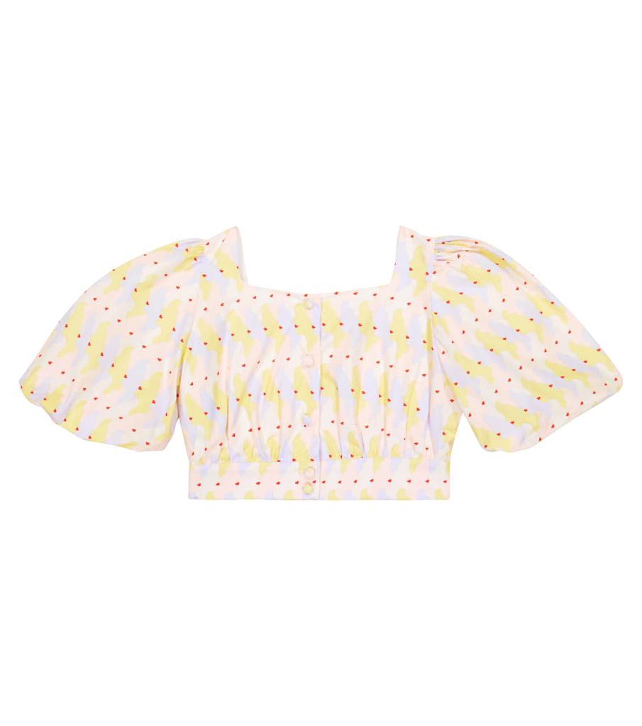 Printed puff-sleeve cotton crop top商品第4张图片规格展示