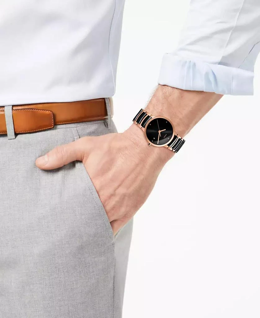 商品Rado|Unisex Swiss Centrix Diamond Accent Black Ceramic and Rose Gold-Tone PVD Stainless Steel Bracelet Watch 38mm R30554712,价格¥10813,第2张图片详细描述