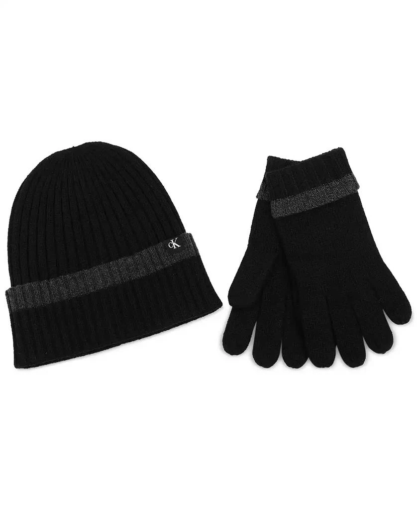 商品Calvin Klein|Men's Tipped Cuffed Beanie & Gloves Set,价格¥254,第1张图片