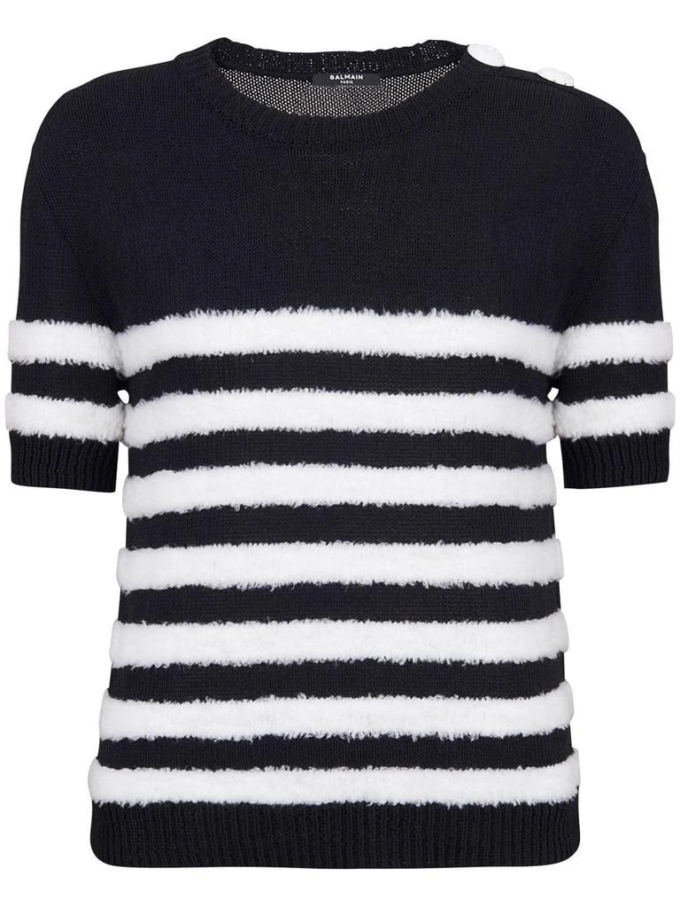 商品Balmain|BALMAIN Embossed buttons striped knit top,价格¥4005,第1张图片