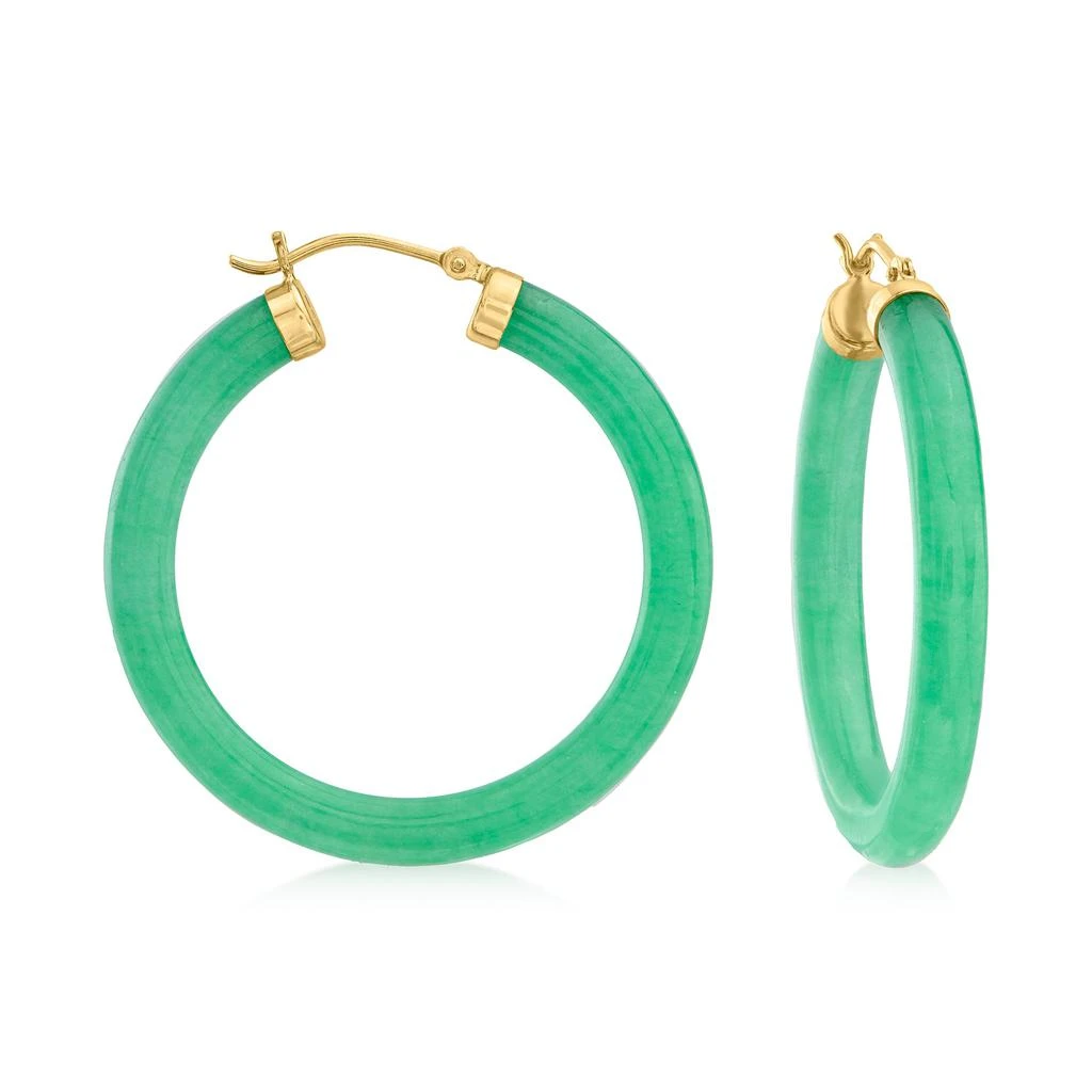 商品Canaria Fine Jewelry|Canaria Canara Jade Hoop Earrings in 10kt Yellow Gold,价格¥1276,第1张图片