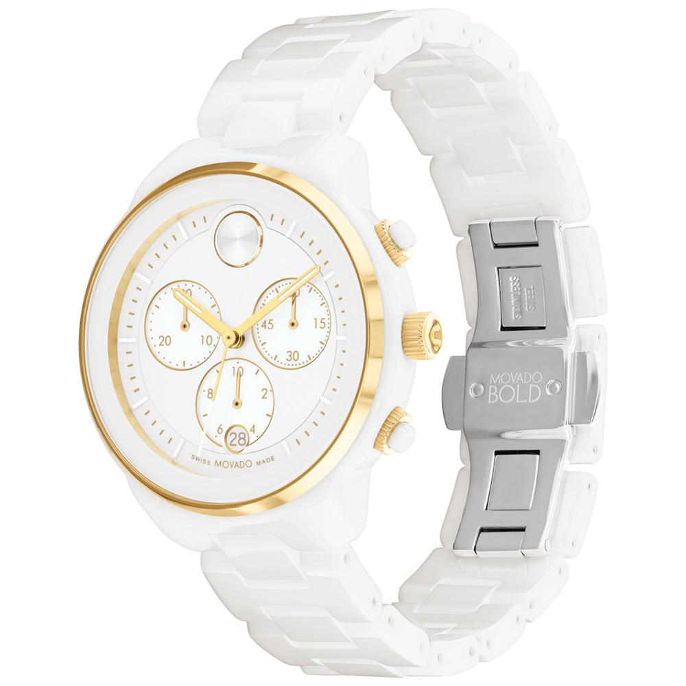 Women's Bold Verso Swiss Quartz Chronograph White Ceramic Bracelet Watch 39mm商品第2张图片规格展示