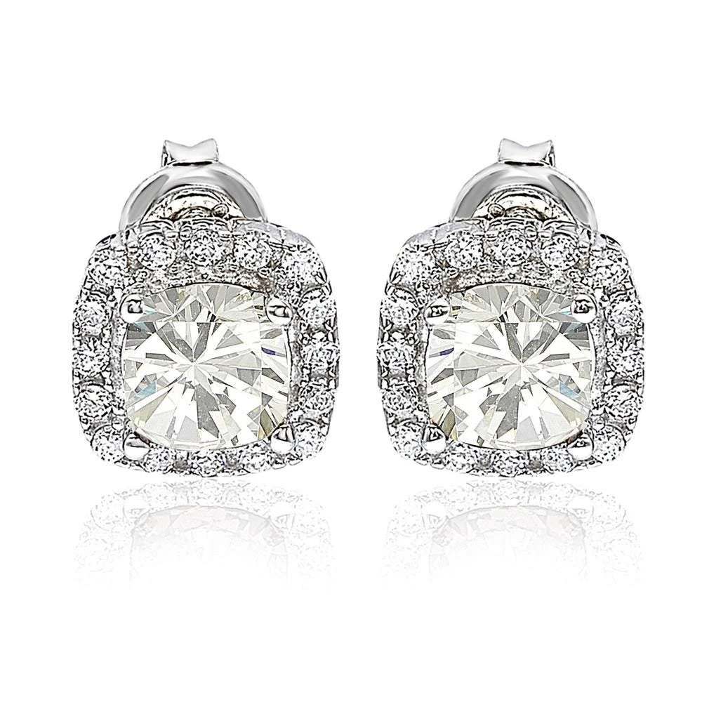 商品Suzy Levian|White Cubic Zirconia Sterling Silver Princess Diana Stud Earrings,价格¥1179,第1张图片