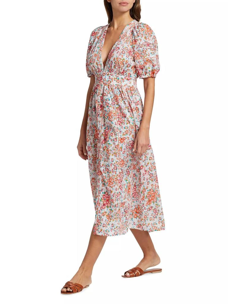 商品Poupette St Barth|Reine Floral Puff-Sleeve Midi-Dress,价格¥1836,第4张图片详细描述