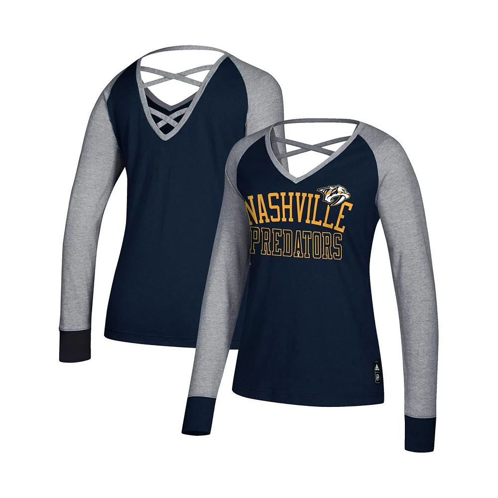 商品Adidas|Women's Navy Nashville Predators Contrast Long Sleeve T-shirt,价格¥412,第2张图片详细描述