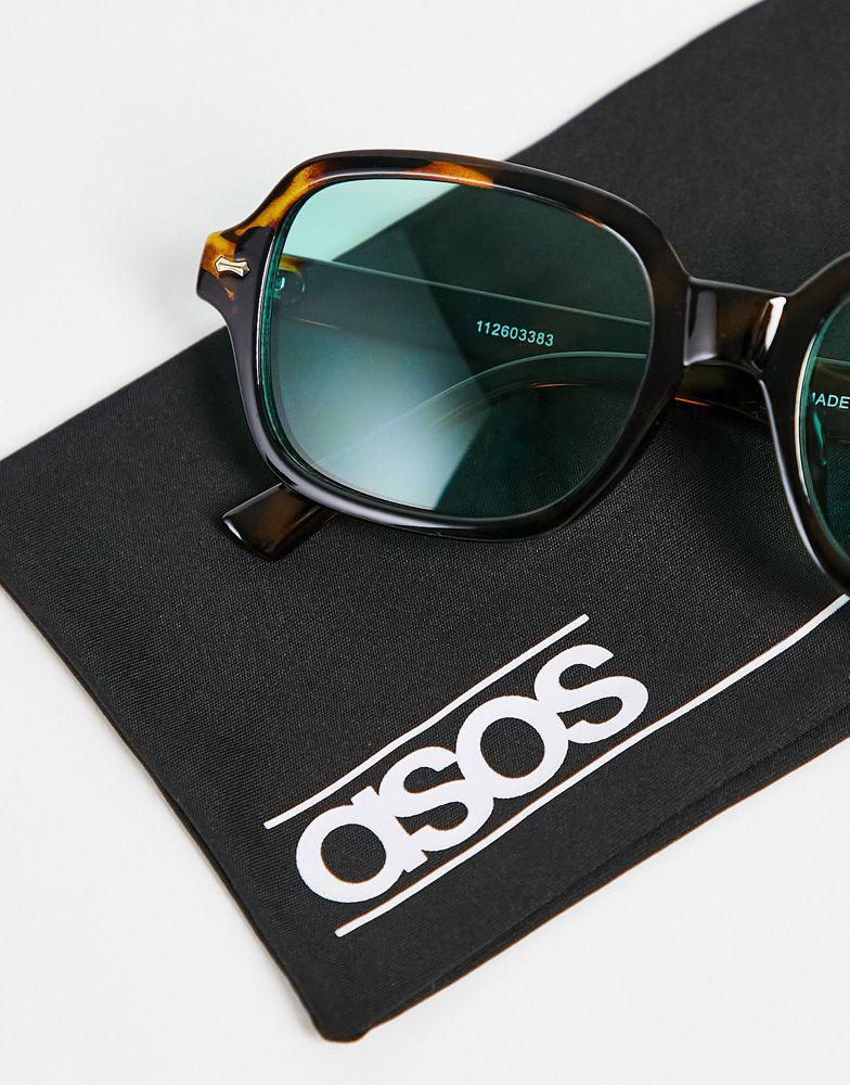 ASOS DESIGN frame square sunglasses in tort with green lens  - BROWN商品第4张图片规格展示