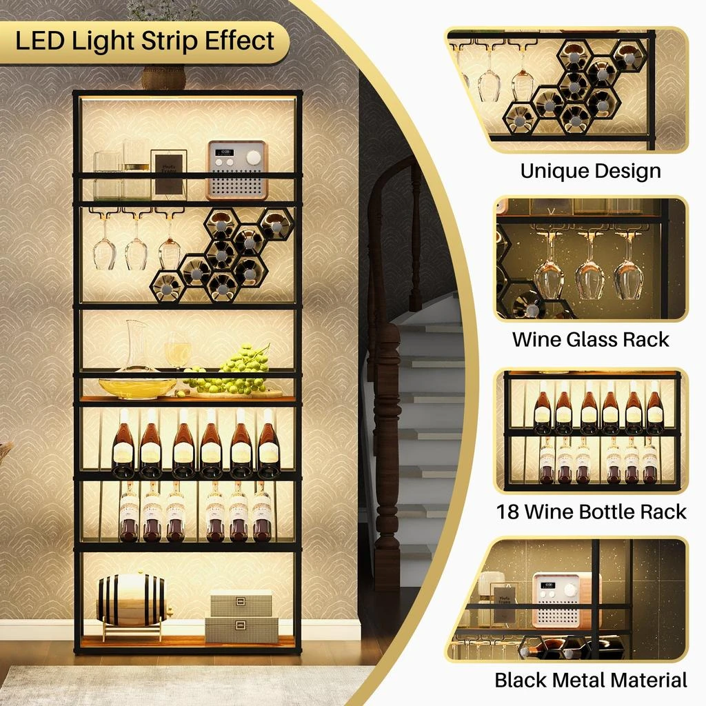 商品Streamdale Furniture|Streamdale 78" LED Tall Bar Cabinet with Ample Wine Storage and Style,价格¥1628,第3张图片详细描述