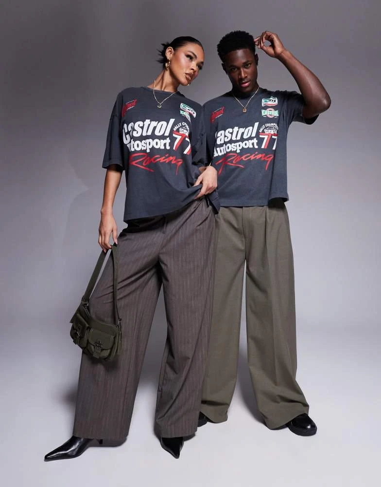 商品ASOS|ASOS DESIGN unisex boxy oversized t-shirt with Castrol Racing prints in washed black,价格¥250,第1张图片