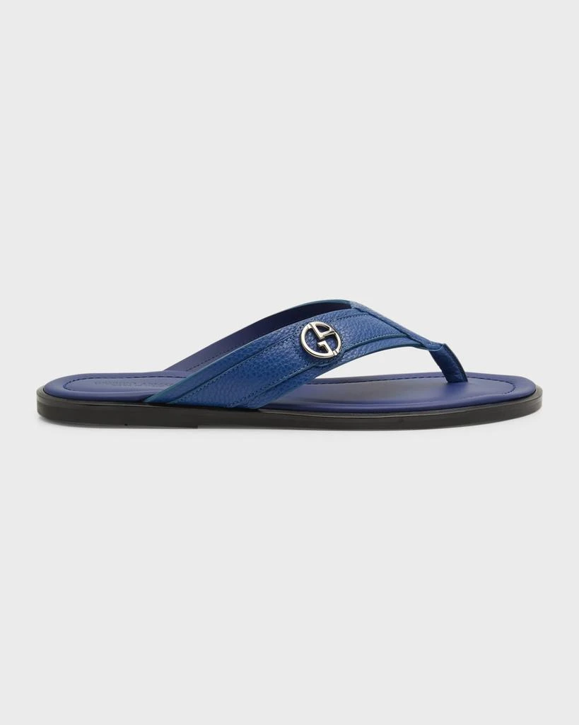 商品Giorgio Armani|Men's GA-Logo Leather Flip Flops,价格¥4826,第1张图片