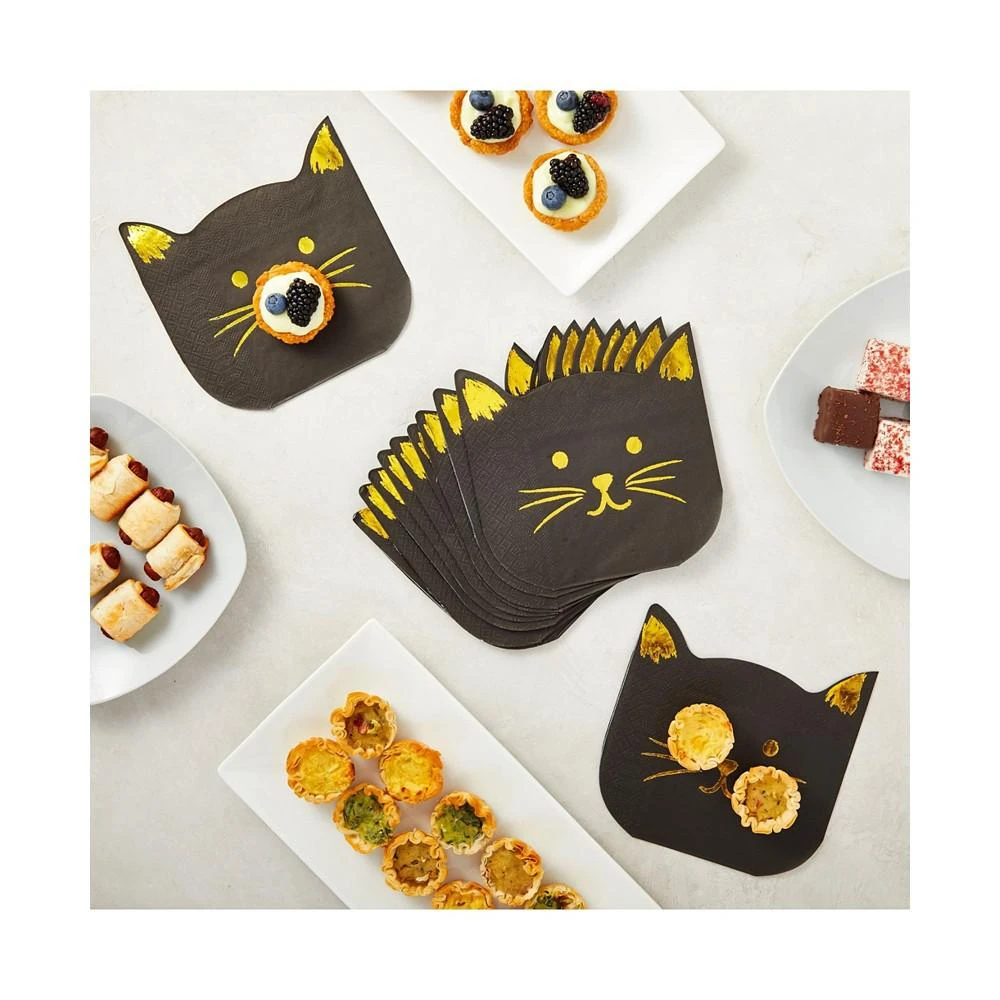 商品Blue Panda|50 Pack Black Cat Cocktail Napkins with Gold Foil Accents for Birthday Party Supplies, Halloween Decorations (6.5 x 6.2 In),价格¥90,第2张图片详细描述