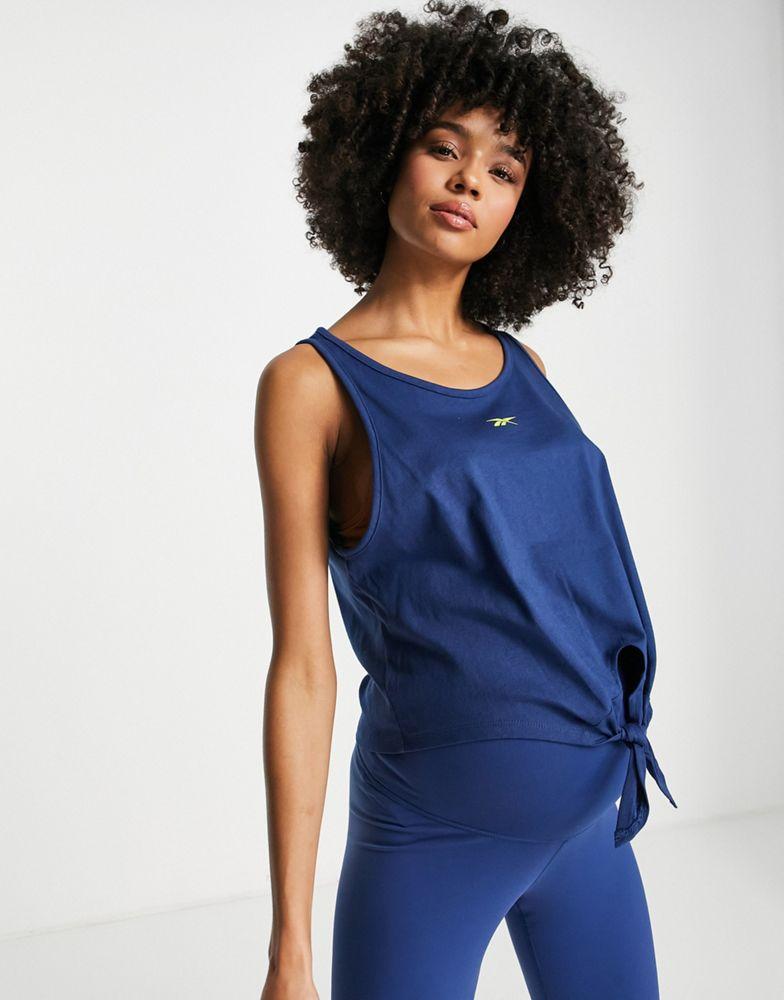 Reebok Training Maternity front tie tank top in blue商品第1张图片规格展示