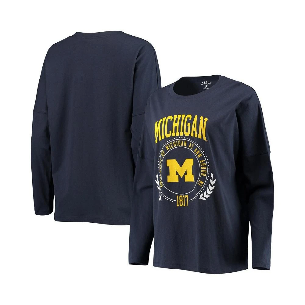 商品League Collegiate Wear|Women's Navy Michigan Wolverines Clothesline Oversized Long Sleeve T-shirt,价格¥124,第1张图片