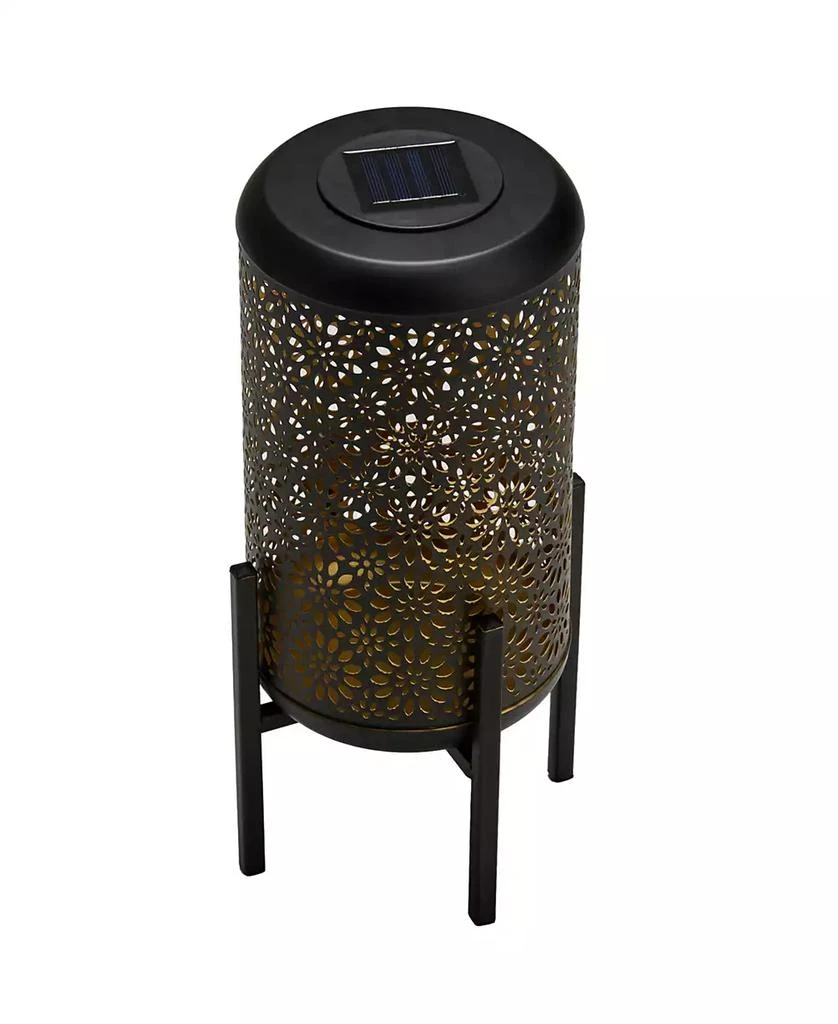 商品Glitzhome|14.25" H Black and Gold-Tone Metal Cutout Flower Pattern Solar Powered LED Outdoor Lantern with Stand,价格¥277,第5张图片详细描述