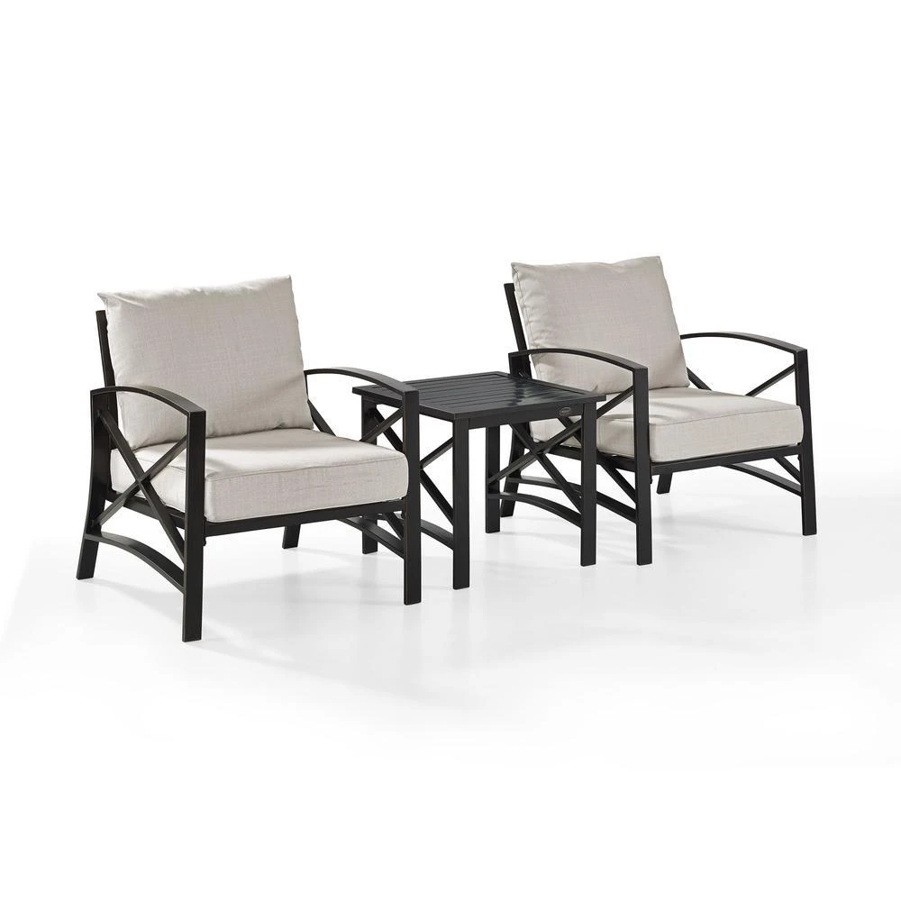 商品Crosley Furniture|Kaplan 3Pc Outdoor Metal Armchair Set Oatmeal/Oil Rubbed Bronze - Side Table & 2 Chairs,价格¥6747,第1张图片