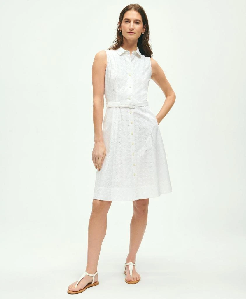 商品Brooks Brothers|Sleeveless Cotton Eyelet Belted Shirt Dress,价格¥823,第1张图片