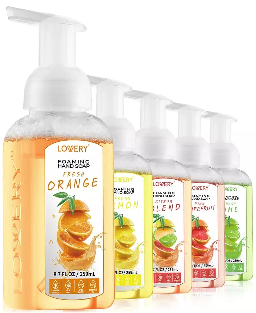 商品Lovery|Hand Foaming Soap in Citrus Blend, Lemon, Orange, Lime, Pink Grapefruit, Moisturizing Hand Soap - Hand Wash Set, 5 Piece,价格¥338,第1张图片