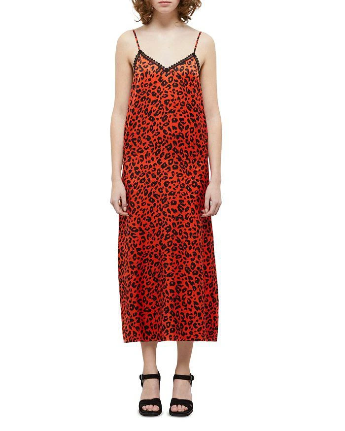 商品The Kooples|Leopard Print Satin Slip Midi Dress,价格¥1015,第1张图片