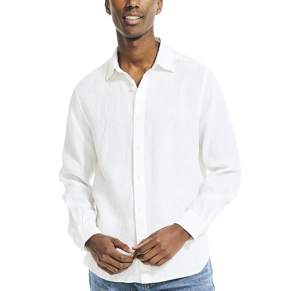 Men's Classic-Fit Long-Sleeve Button-Up Solid Linen Shirt商品第1张图片规格展示