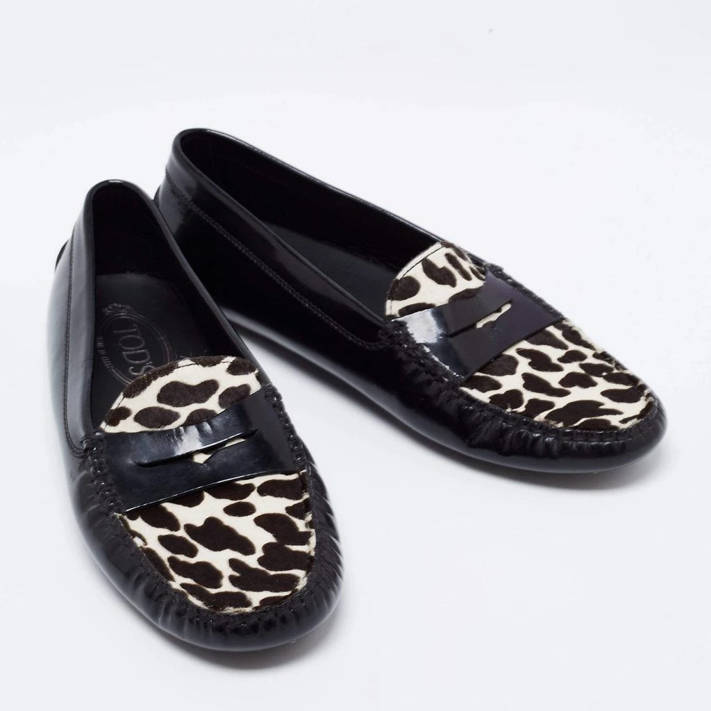 商品[二手商品] Tod's|Tod's Leather Black/White Animal Print Calf Hair And Patent Leather Slip On Loafers Size 39,价格¥1403,第4张图片详细描述